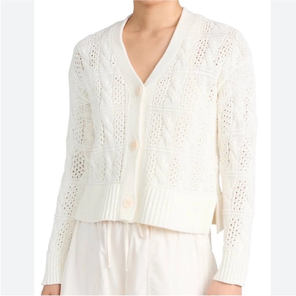 Madewell Cream Cotton Open Stitch Cable Cardigan Sweater, Size XL, NWT